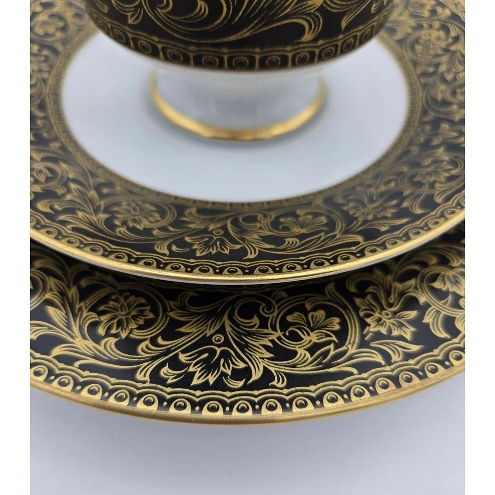 Vintage Sango Richelieu 3756 Cup Saucer Plate Set‎ Black Gold Japan